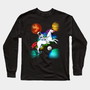 Astronaut Riding Unicorn Space Sci Fi Long Sleeve T-Shirt